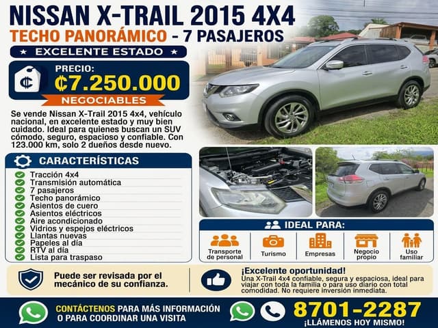 Nissan X-Trail 2015 4x4 – 7 Pasajeros – Excelente Estado